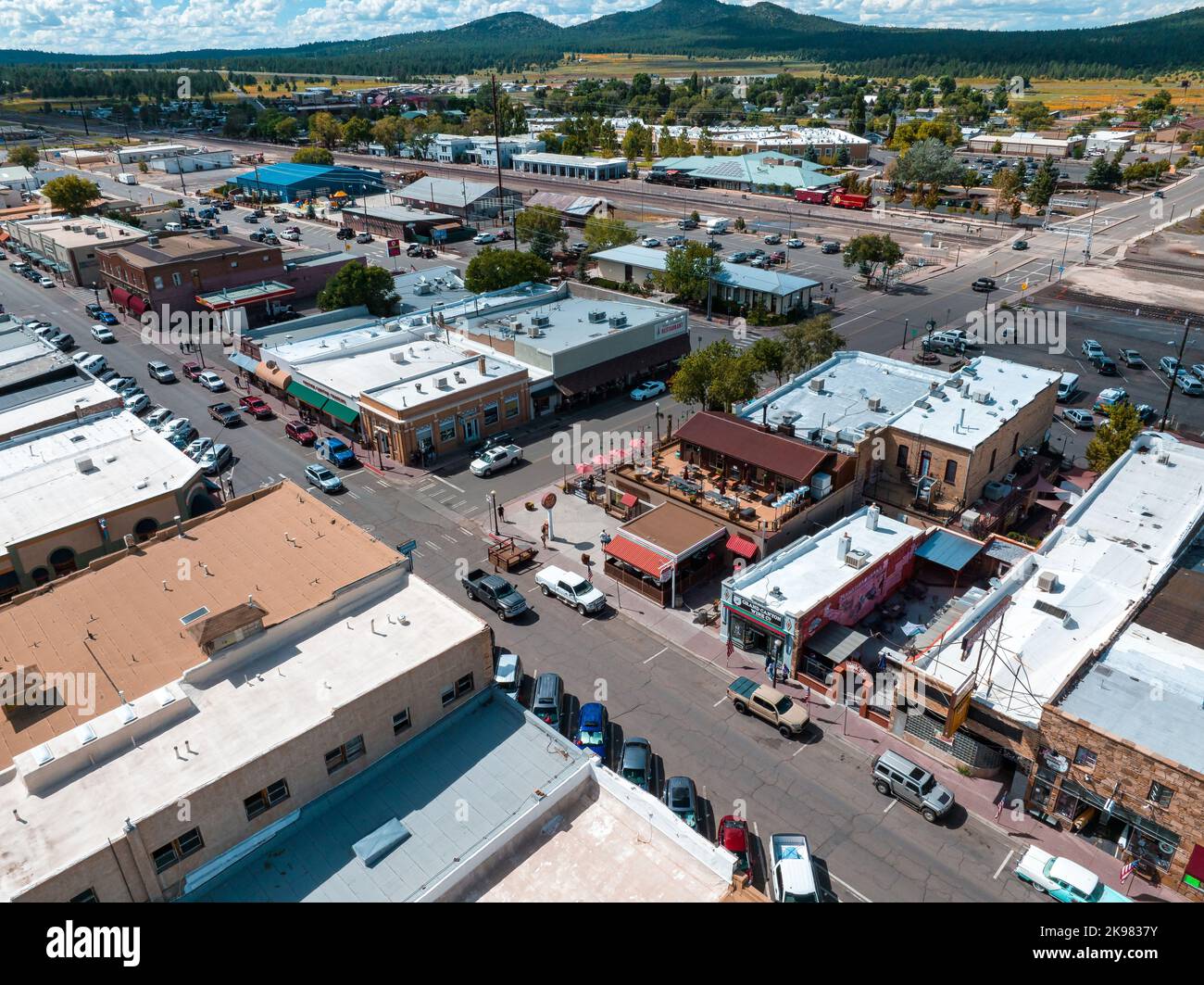 AERIA vista della strada cowboy 66 città di Williams Foto Stock