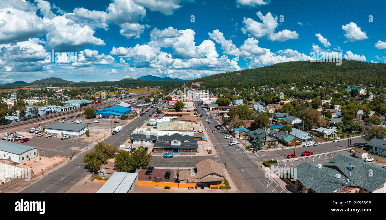 AERIA vista della strada cowboy 66 città di Williams Foto Stock