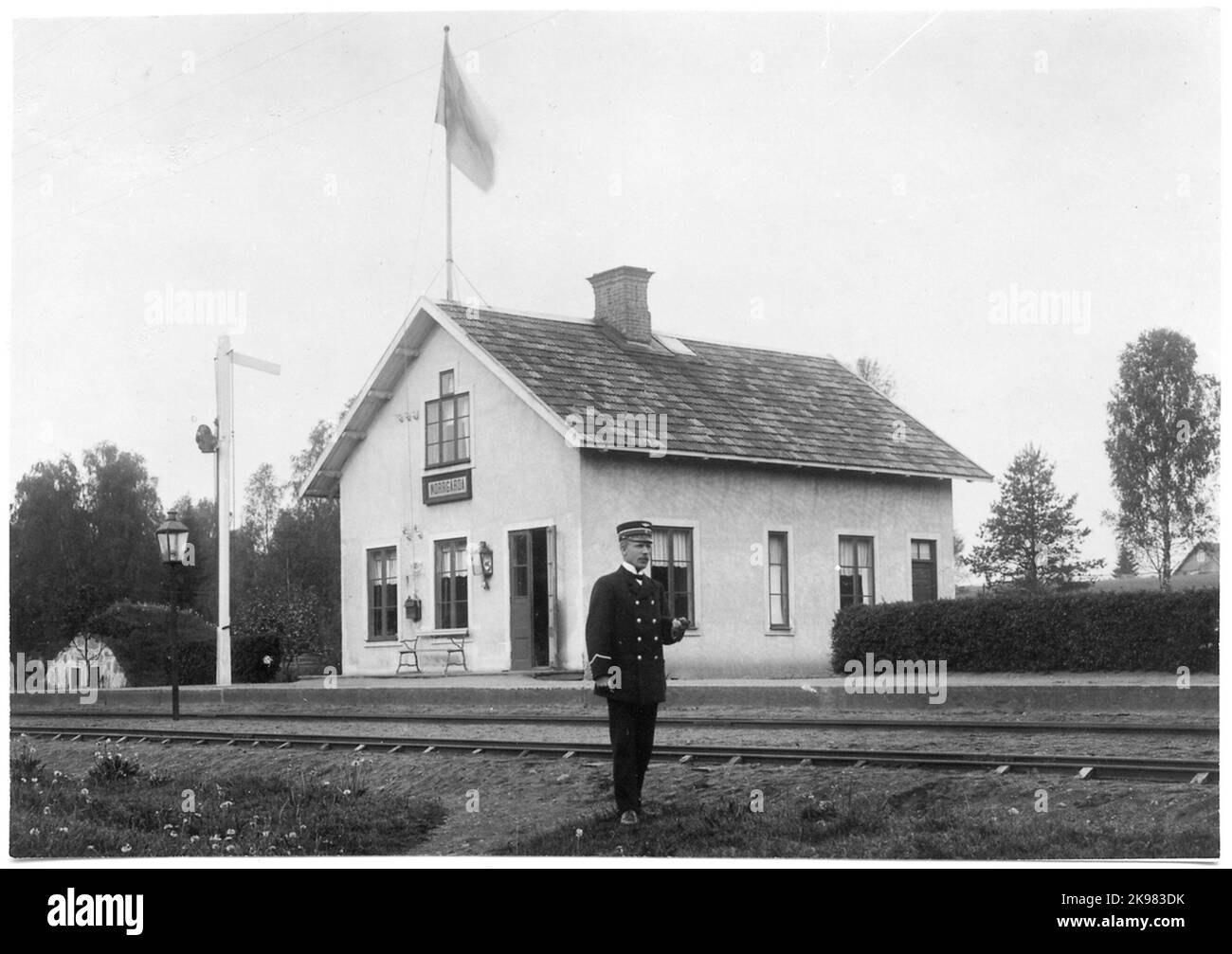 Stazione di Norrgårda con personale. Foto Stock