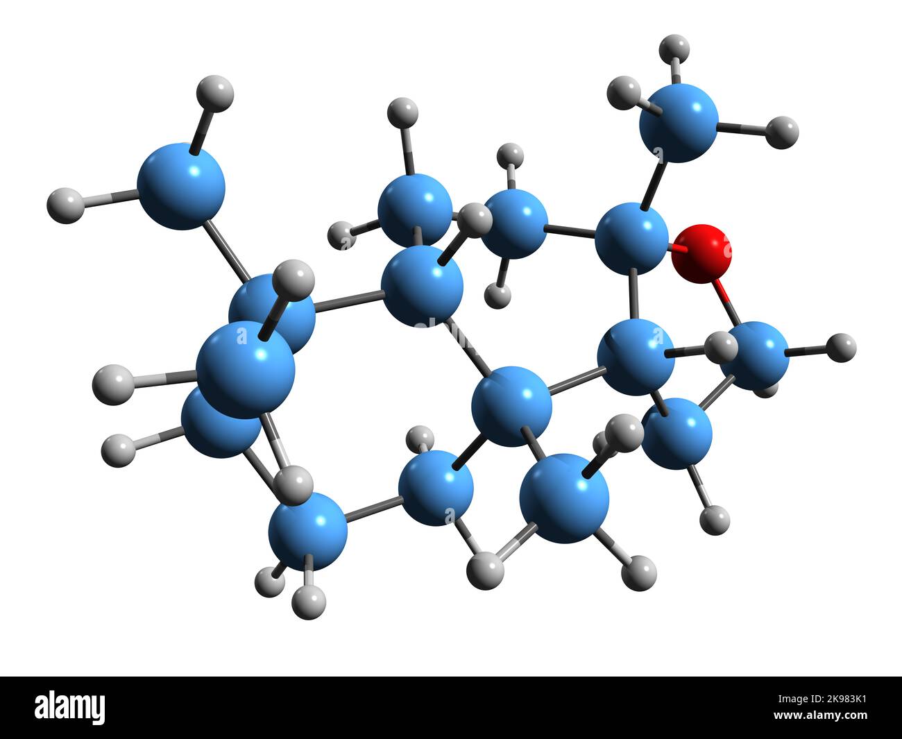 3D immagine di Ambroxide formula scheletrica - struttura chimica molecolare del terpenoide isolato su sfondo bianco Foto Stock