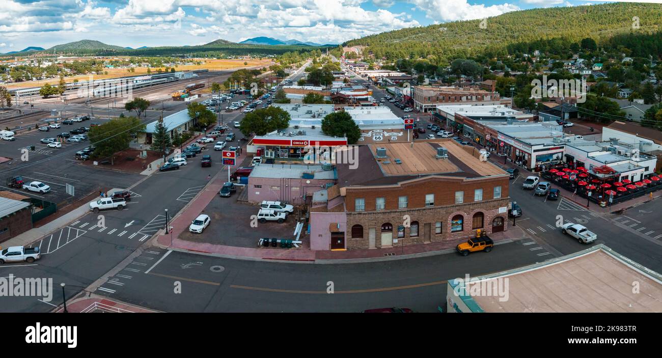 AERIA vista della strada cowboy 66 città di Williams Foto Stock
