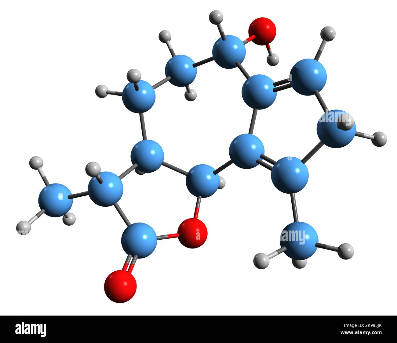 3D immagine di Artabsin formula scheletrica - struttura chimica molecolare del gamma butirrolattone isolato su sfondo bianco Foto Stock