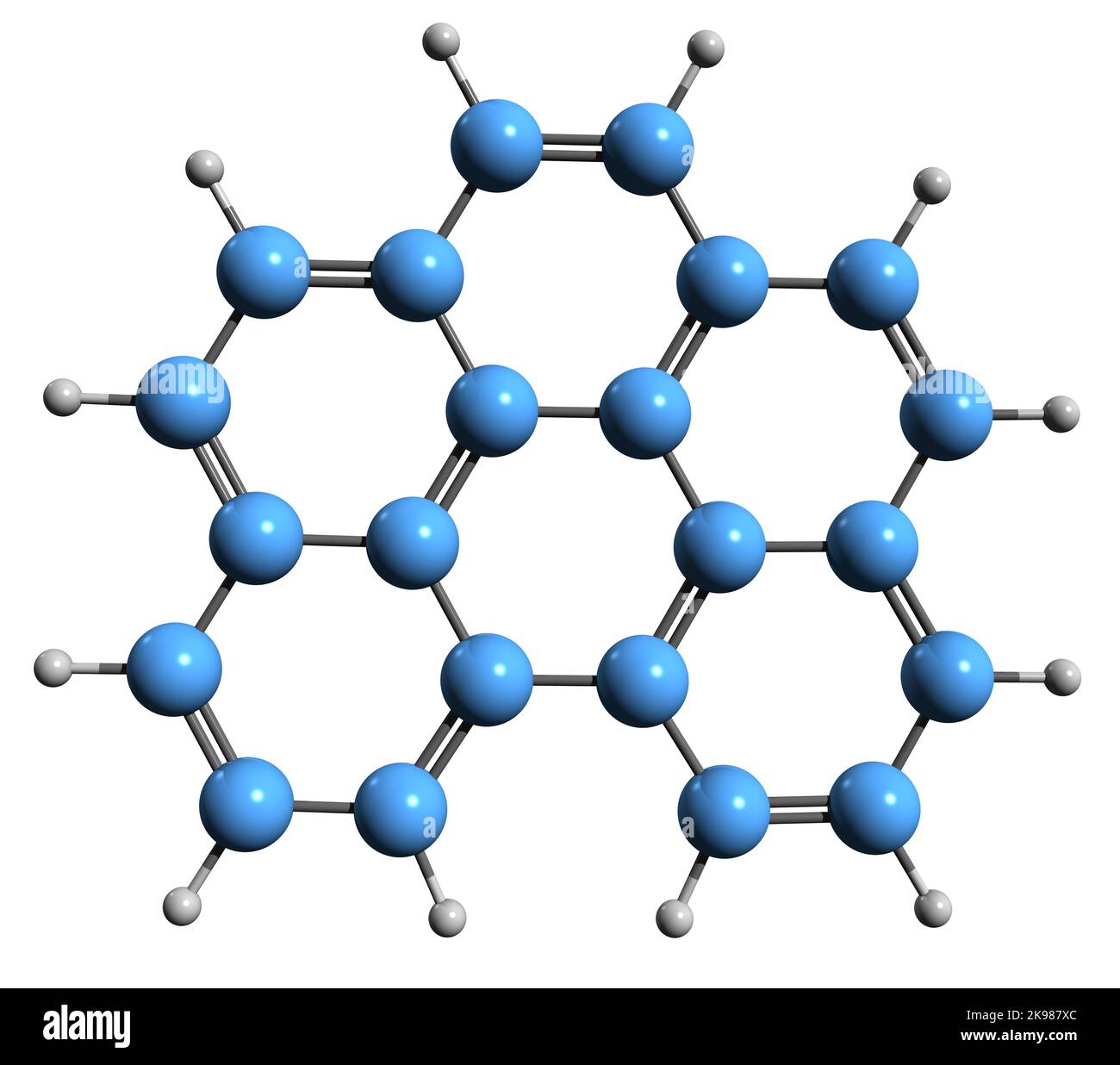 3D immagine di formula scheletrica benzo perilene - struttura chimica molecolare di idrocarburo aromatico policiclico isolato su sfondo bianco Foto Stock