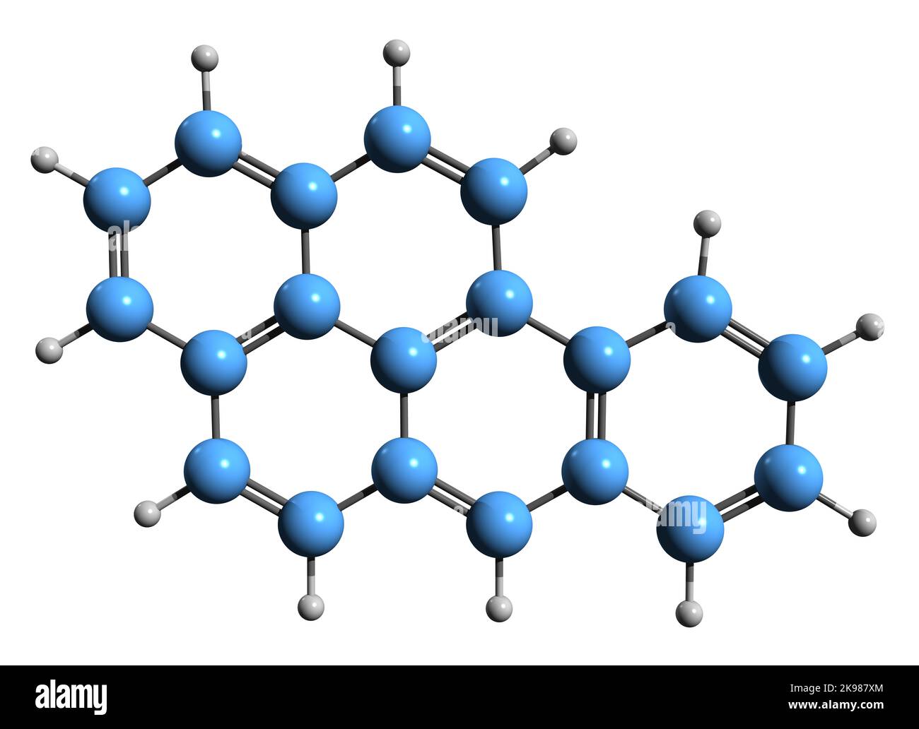 3D immagine della formula scheletrica del benzopirene - struttura chimica molecolare dell'idrocarburo aromatico policiclico isolato su sfondo bianco Foto Stock
