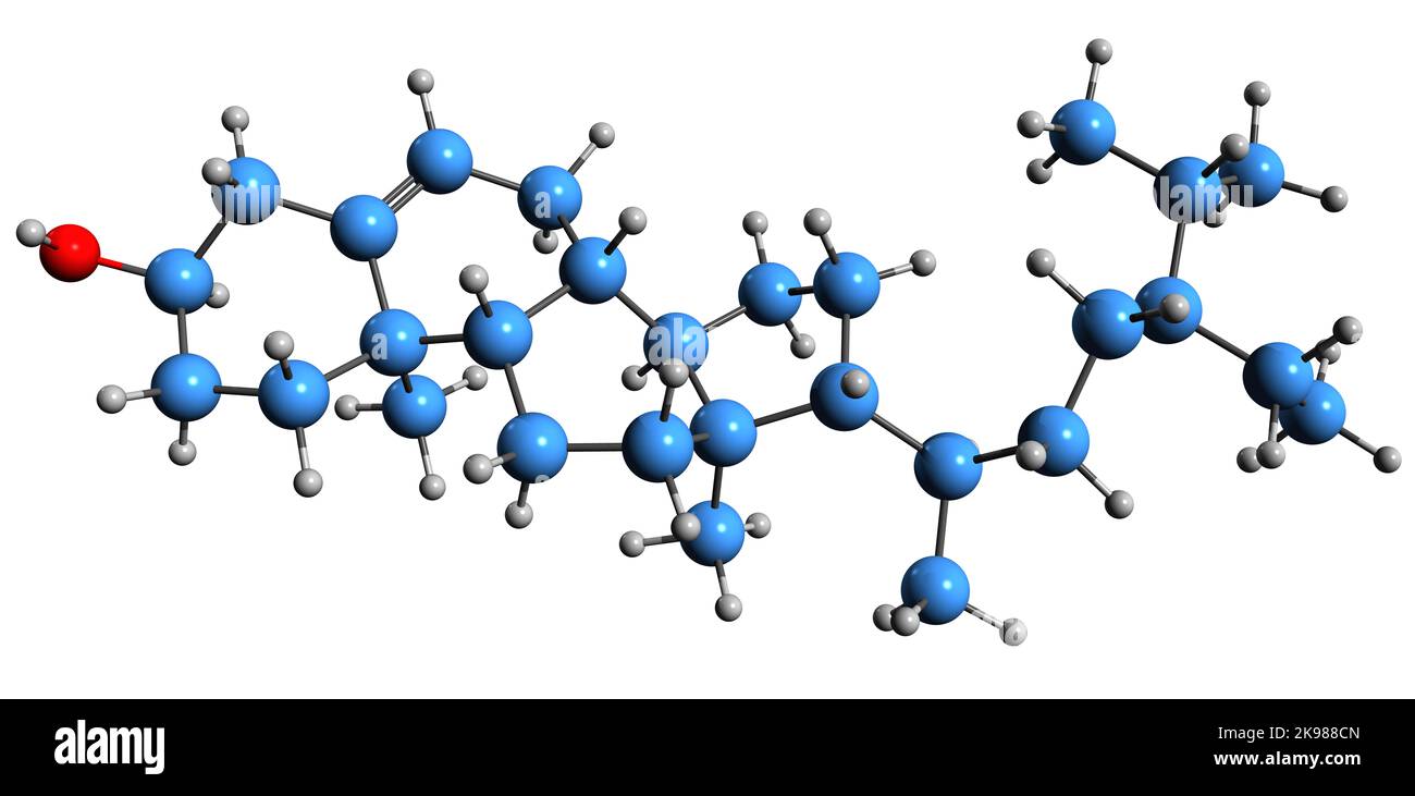 3D immagine della formula scheletrica del beta-sitosterolo - struttura chimica molecolare del fitosterolo isolato su sfondo bianco Foto Stock