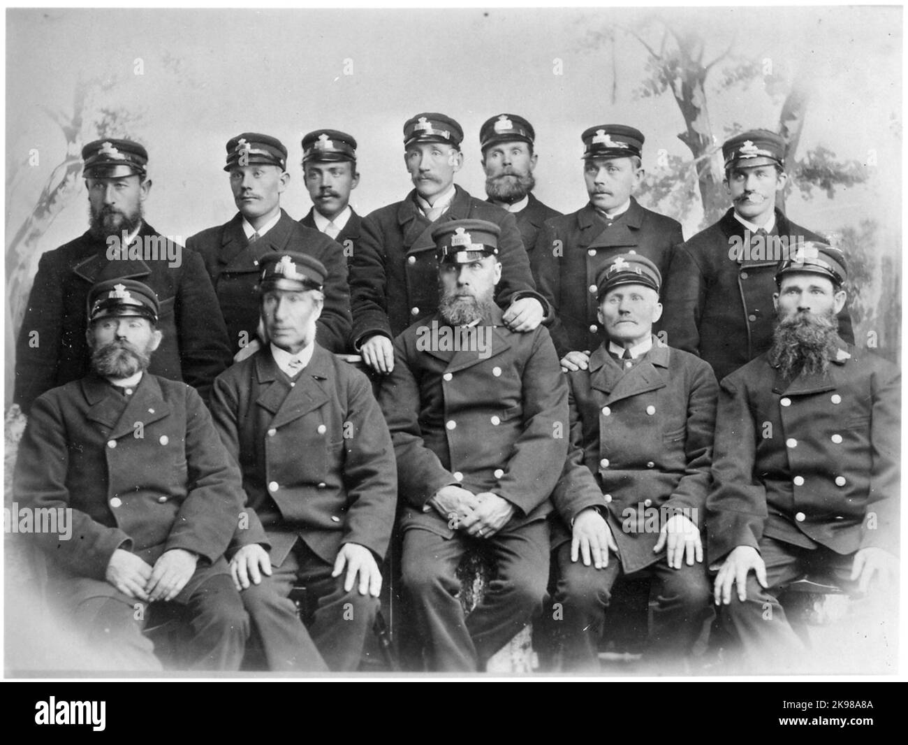 Foto di gruppo dei dipendenti di Hallsberg - Motala - Mjölby Railway, hmmj. Foto Stock