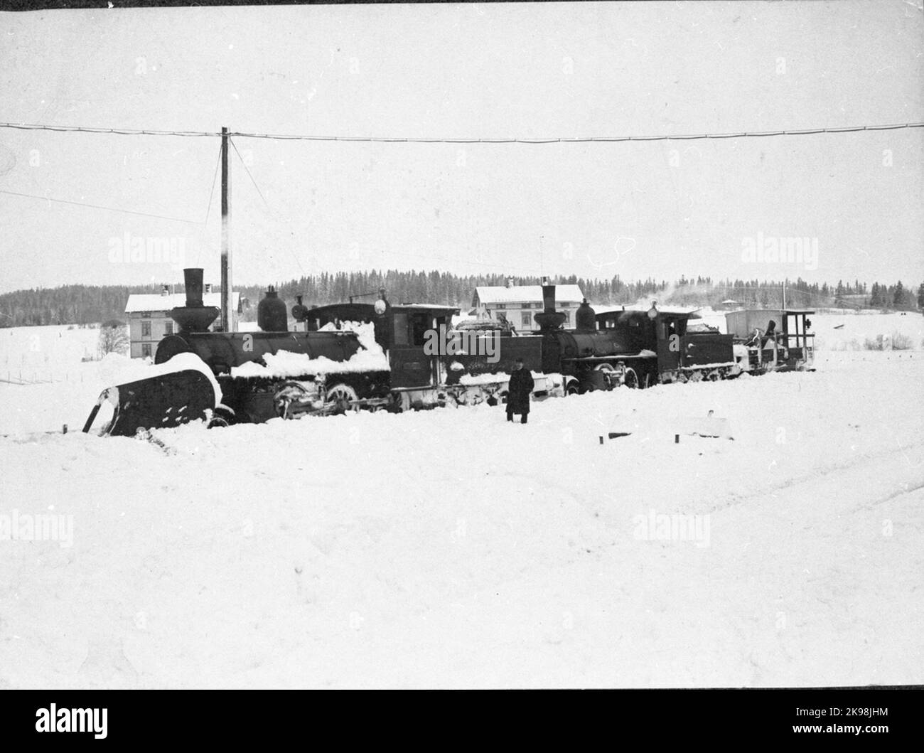 Rimozione della neve con locomotiva a vapore Foto Stock