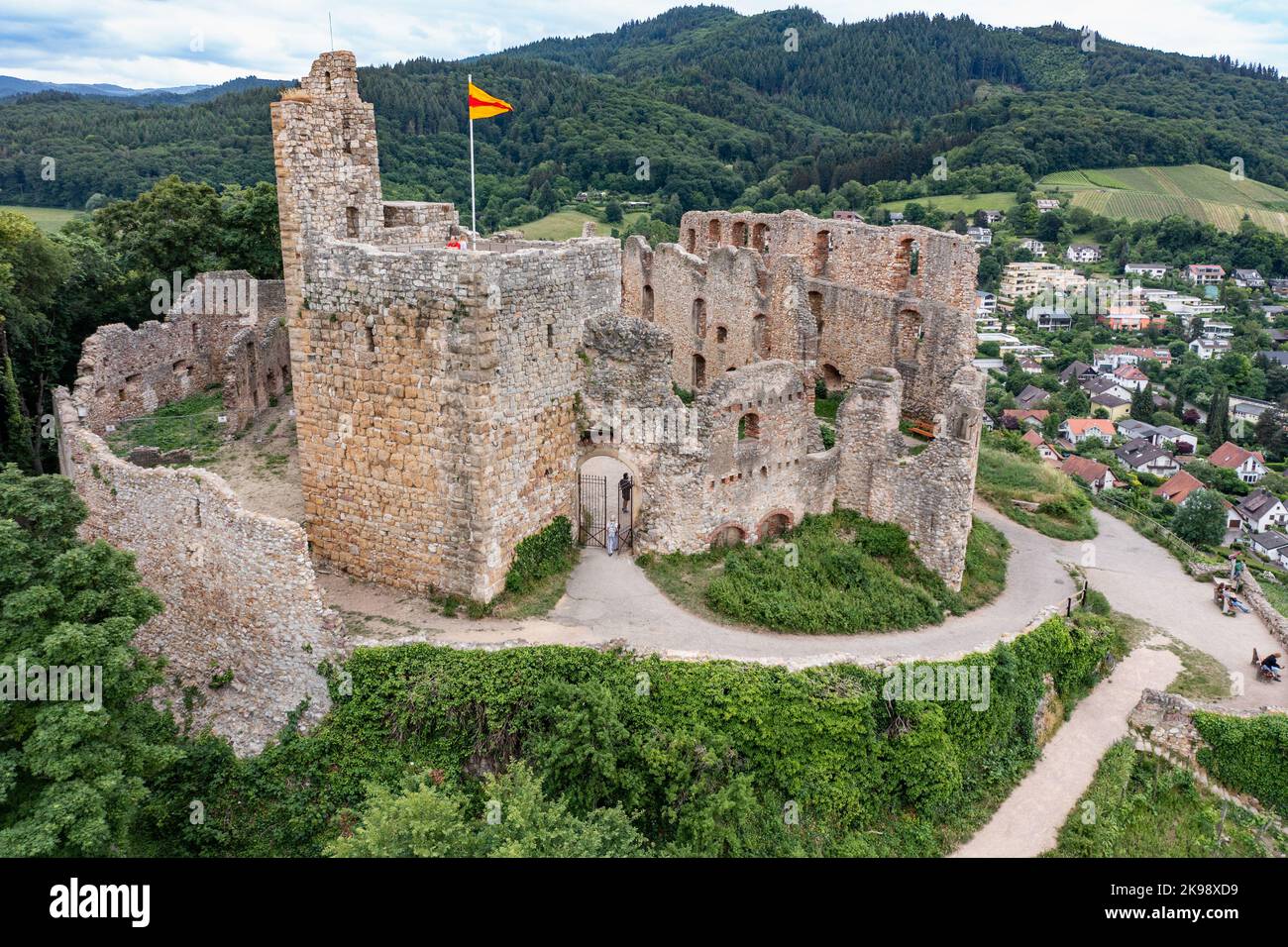 Burgruine Schlossberg, Staufen, Baden, Foresta Nera, Germania Foto Stock