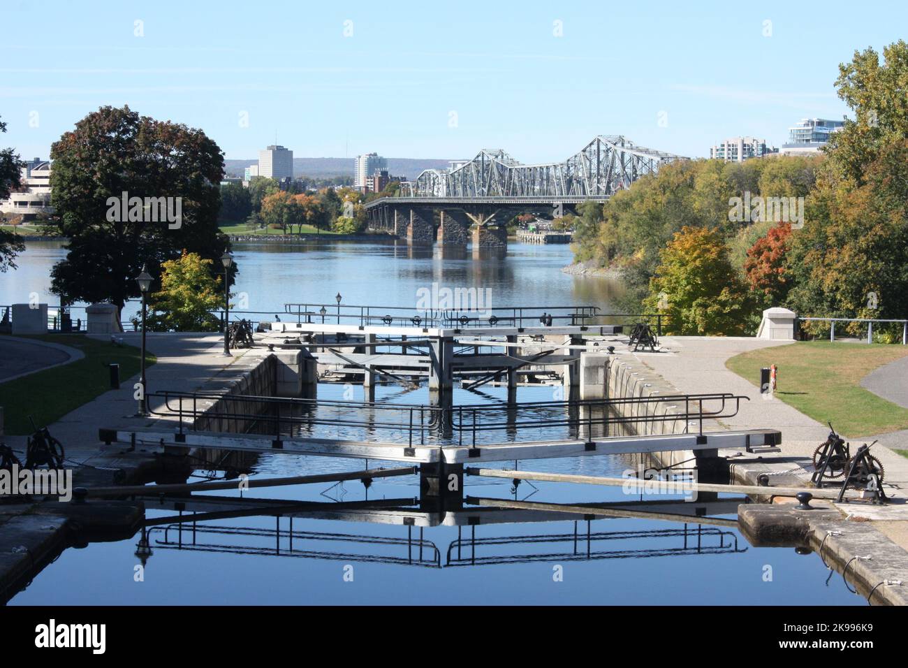 Ottawa Locks, patrimonio dell'umanità dell'UNESCO, sul canale Rideau di Ottawa, Ontario, Canada Foto Stock