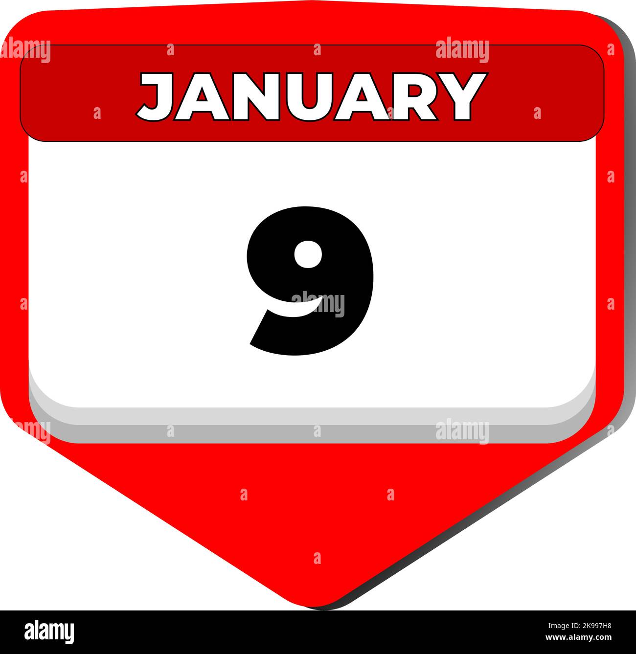 9 gennaio icona vettore giorno di calendario. 9 gennaio. Nono giorno di gennaio. 9th numero di data. calendario di 9 giorni. Nove data Illustrazione Vettoriale