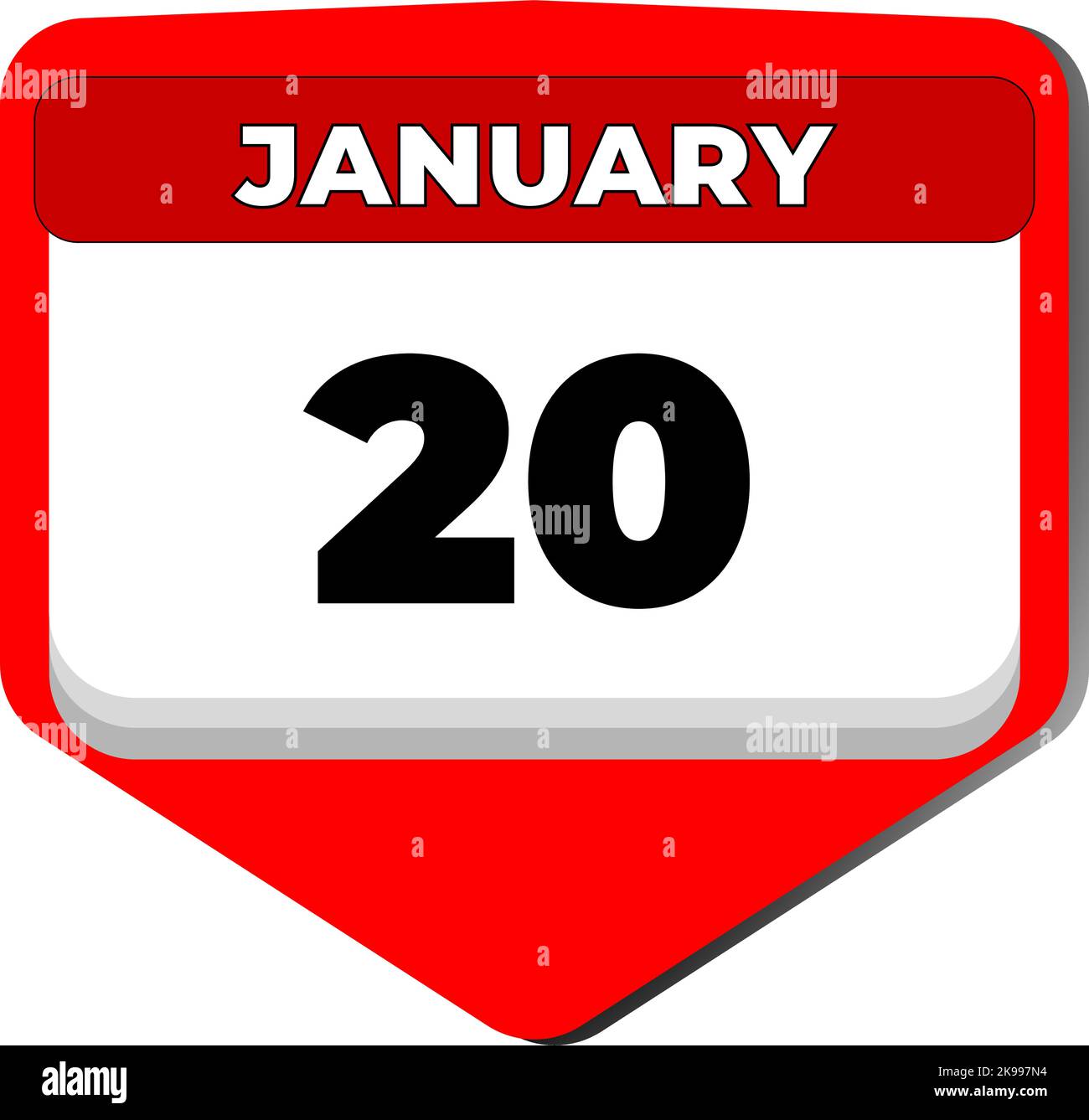 20 gennaio icona vettore giorno di calendario. 20 gennaio. Ventesimo giorno di gennaio. 20th numero di data. calendario di 20 giorni. Data venti Illustrazione Vettoriale