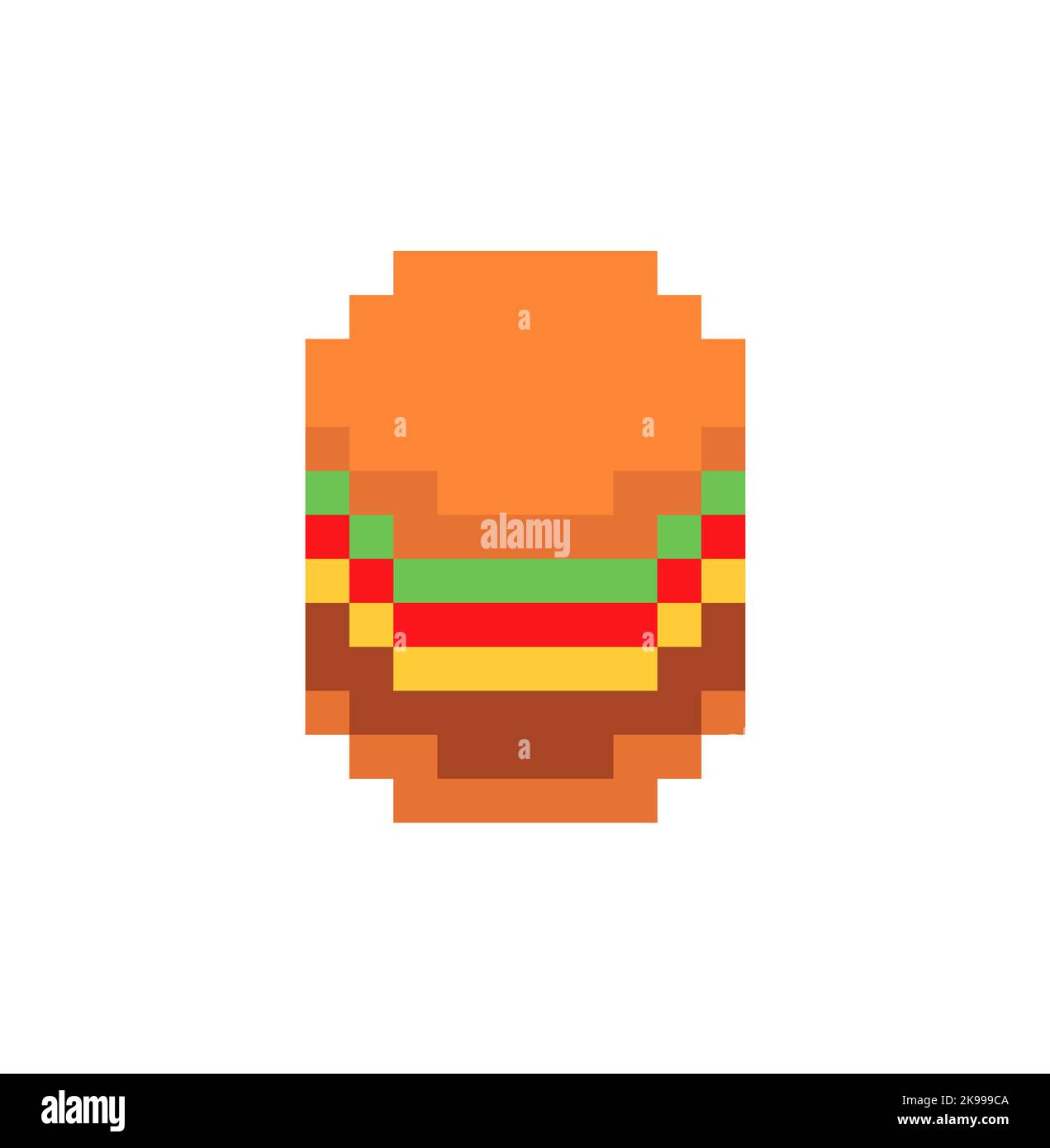Hamburger pixel art. Hamburger 8 bit icona. Simbolo fast food semplificato pixelato Illustrazione Vettoriale