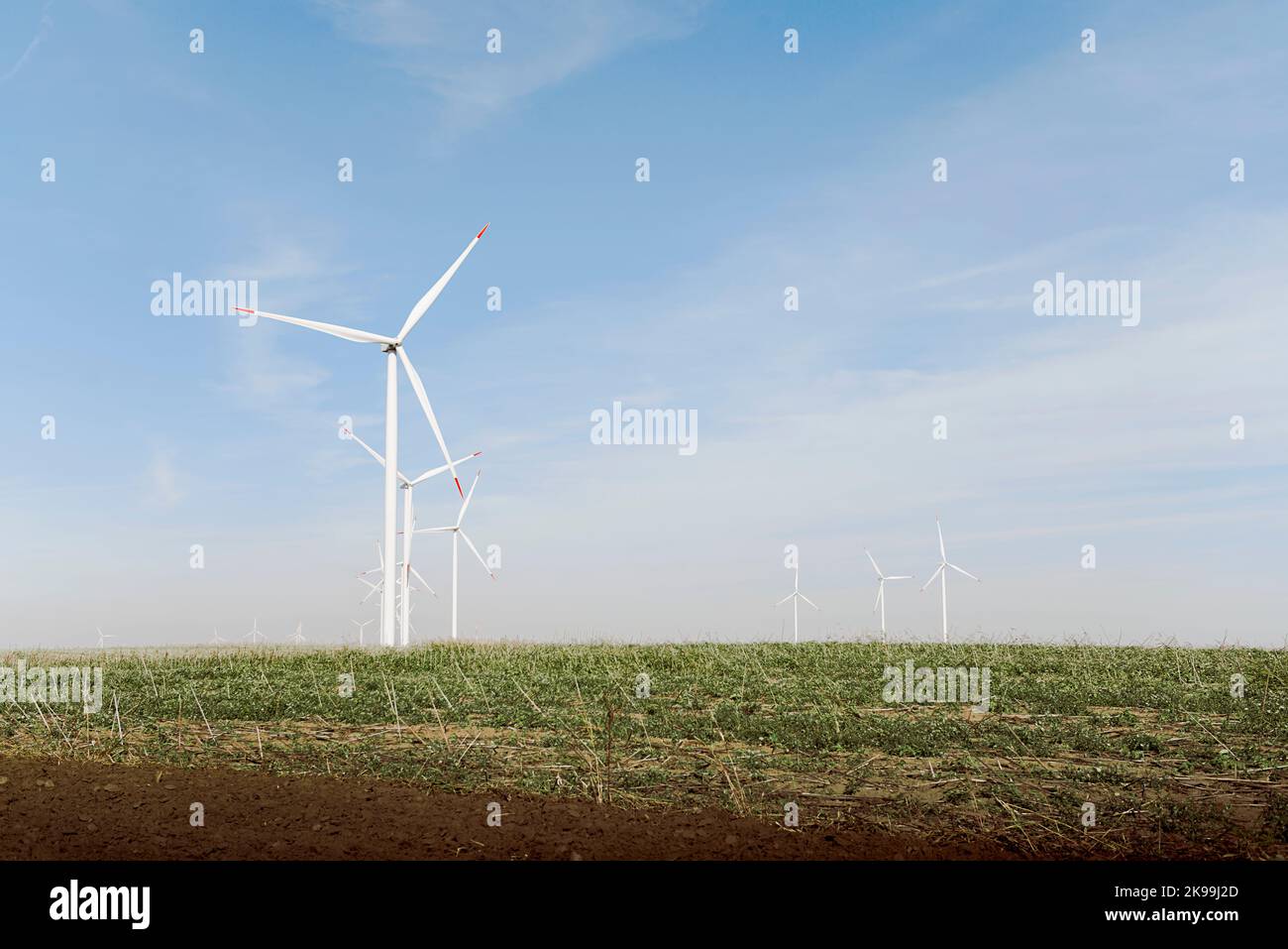 Turbine eoliche ecologiche nel parco eolico Foto Stock