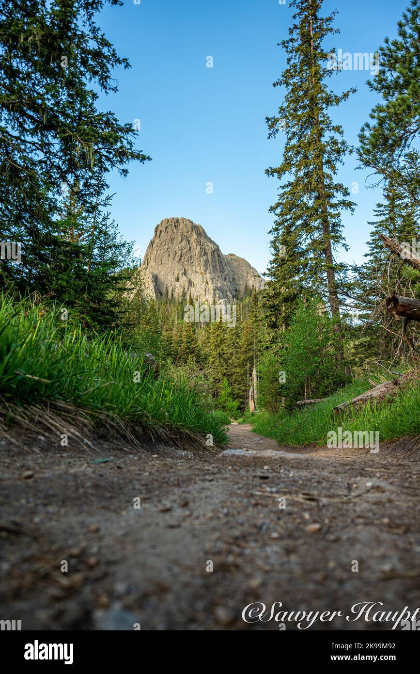Una foto verticale della Little Devils Tower nel South Dakota Foto Stock