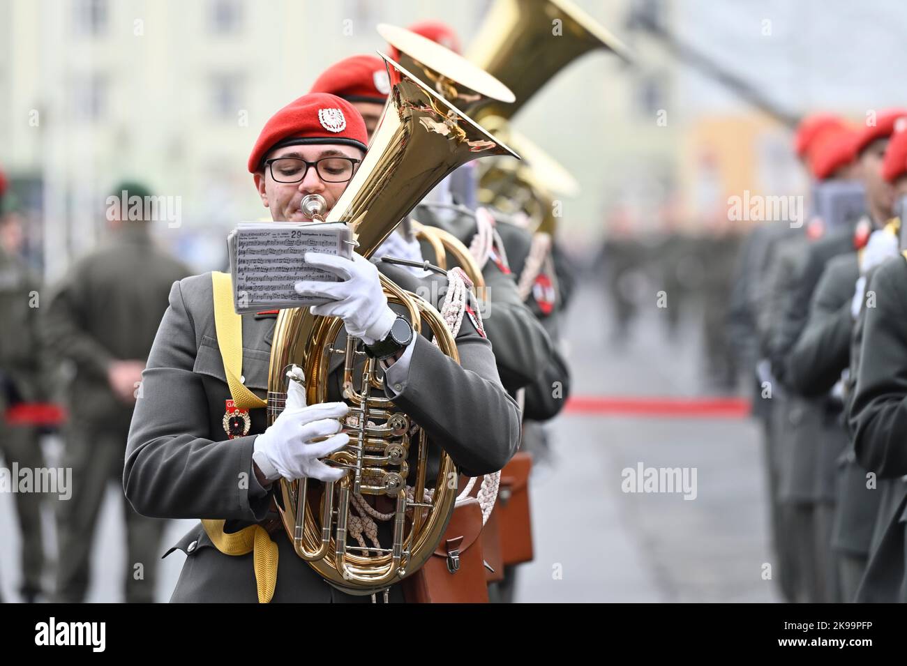 Vienna, Austria. 26th Ott 2022. Giornata nazionale austriaca 2022 a Vienna in Piazza degli Eroi. Guardia Musica comando militare Vienna Foto Stock