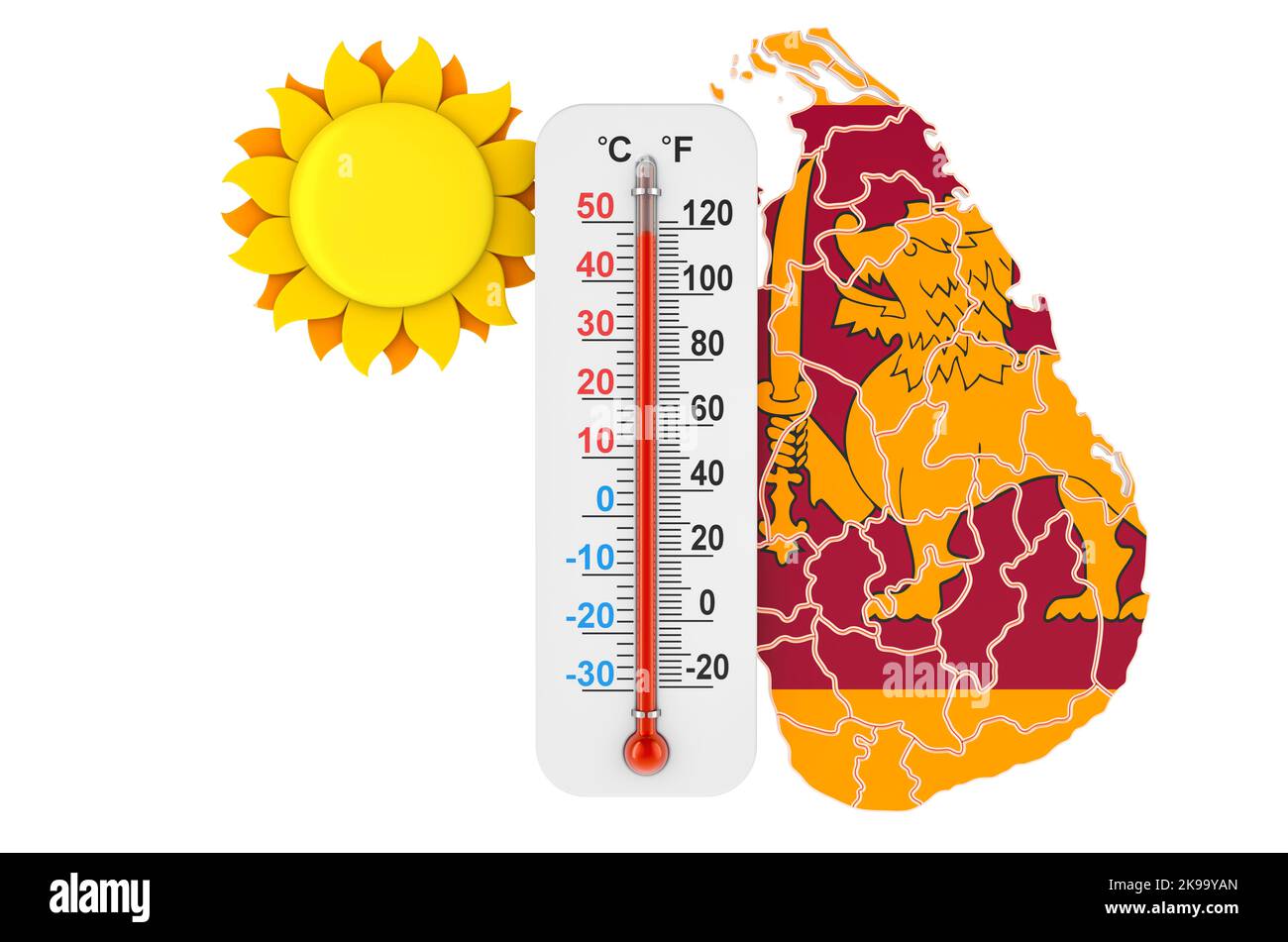 Calore in Sri Lanka concetto. 3D rendering isolato su sfondo bianco Foto Stock