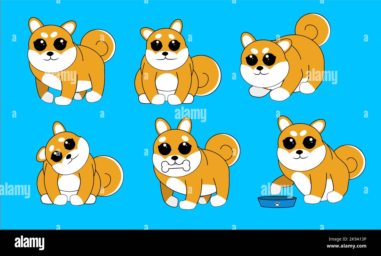 Diversi cani Shiba Inu stand in diverse pose questo pacchetto Illustrazione Vettoriale