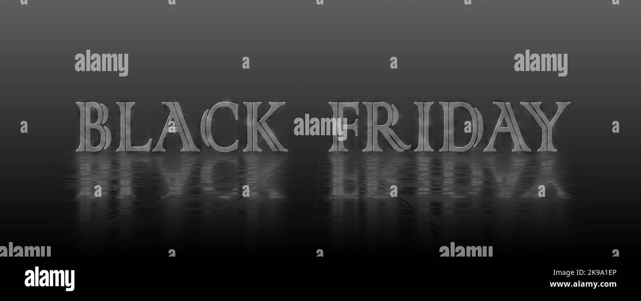 Effetti di riflessione su una superficie strutturata - scritte sfocate Black Friday illuminate sullo sfondo - 3D Illustrazione Foto Stock