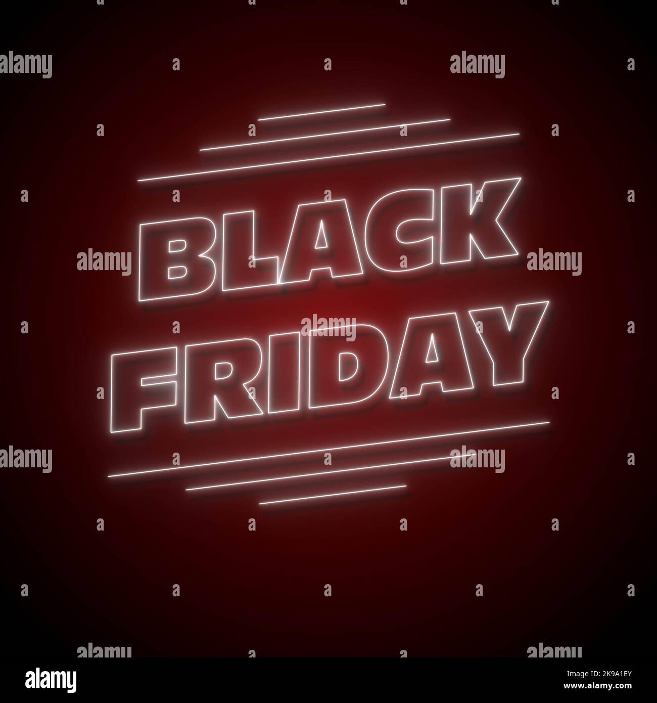 Black Friday - caratteri al neon al centro delle righe - 3D Illustrazione Foto Stock