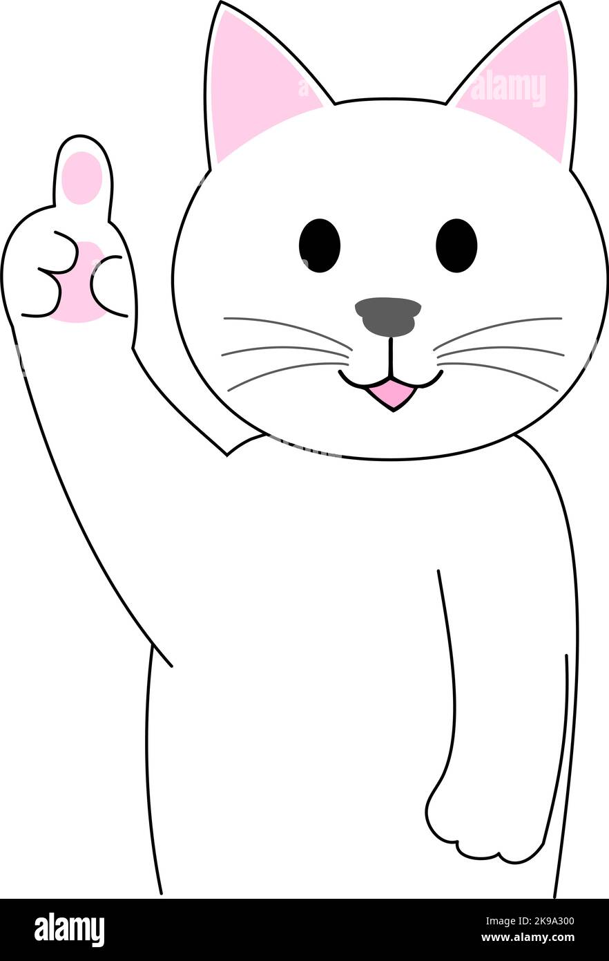 Un gatto bianco che gestura con un dito: Sfondo bianco Illustrazione Vettoriale