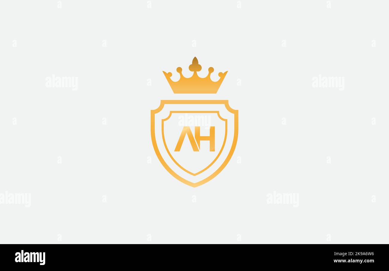 Icona del vettore della corona e simbolo dello scudo e vettore monogramma dello scudo di lusso reale. Disegno astratto del logo geometrico di re e regina con lettere e alfabeti Illustrazione Vettoriale