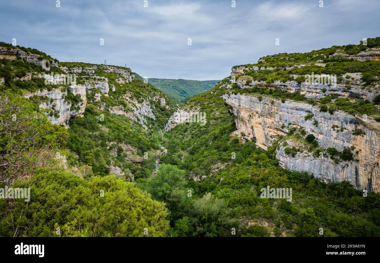Vista sul canyon del fiume Cesse vicino al borgo medievale di Minerve nel sud della Francia (Herault) Foto Stock