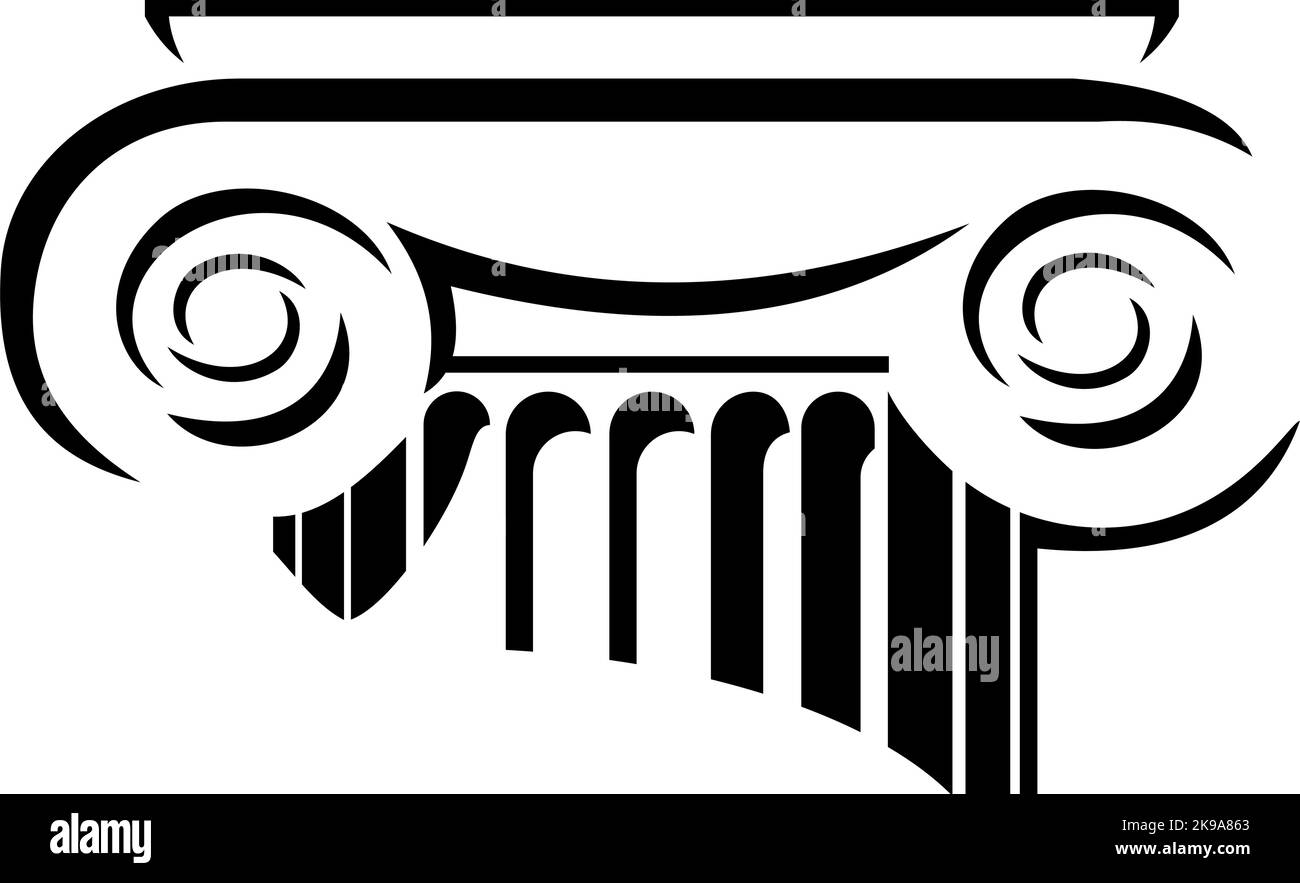 classica colonna d'antiquariato stilizzata, logo bianco e nero Illustrazione Vettoriale