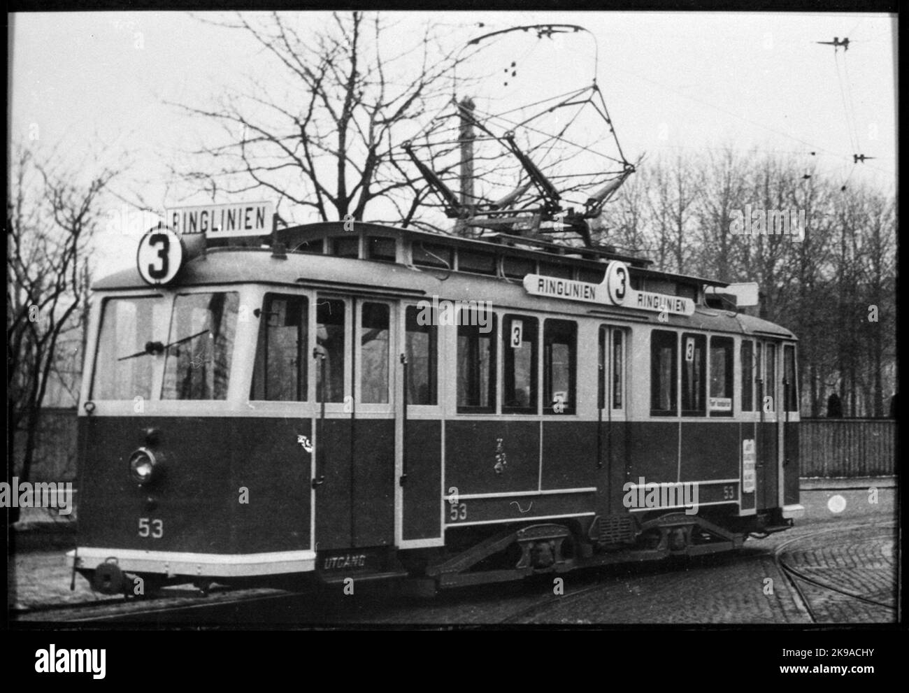 Tram della città di Malmö, MSS F2 53 sulla linea 3 della circonvallazione. Foto Stock