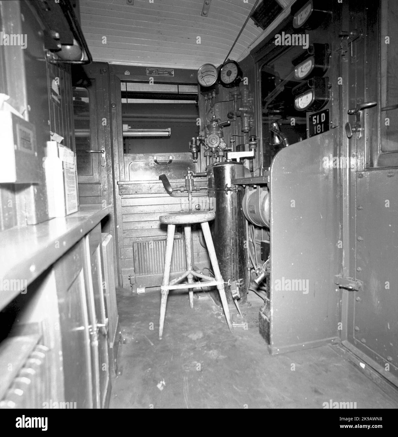 Sedile di guida in locomotive più vecchie Foto Stock