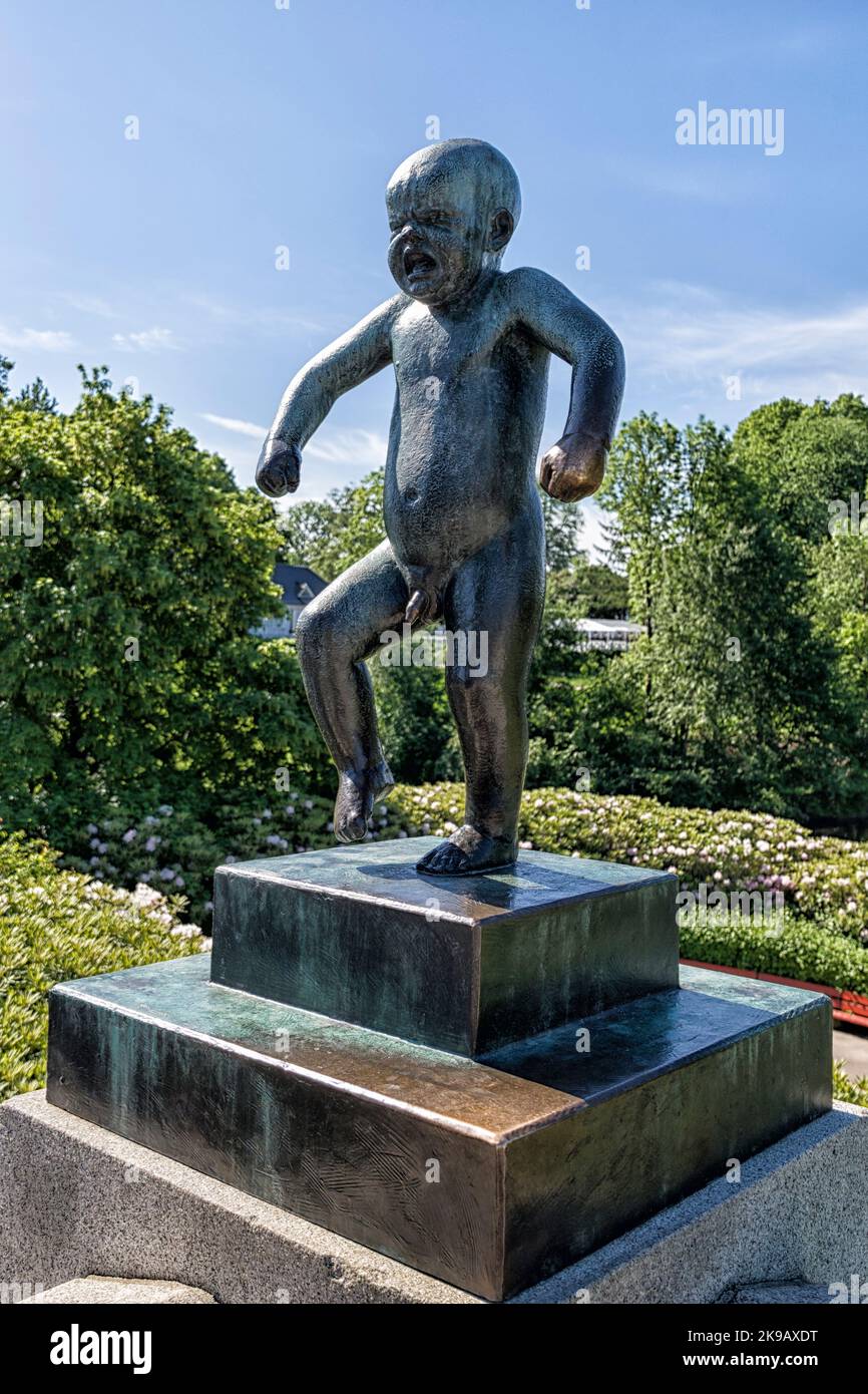 Il ragazzo arrabbiato, Sinnataggen, Vigeland Sculpture Park, Vigelandsanlegget, Vigeland installazione, Vigelandpark, Frogner Park, Oslo, Norvegia Foto Stock