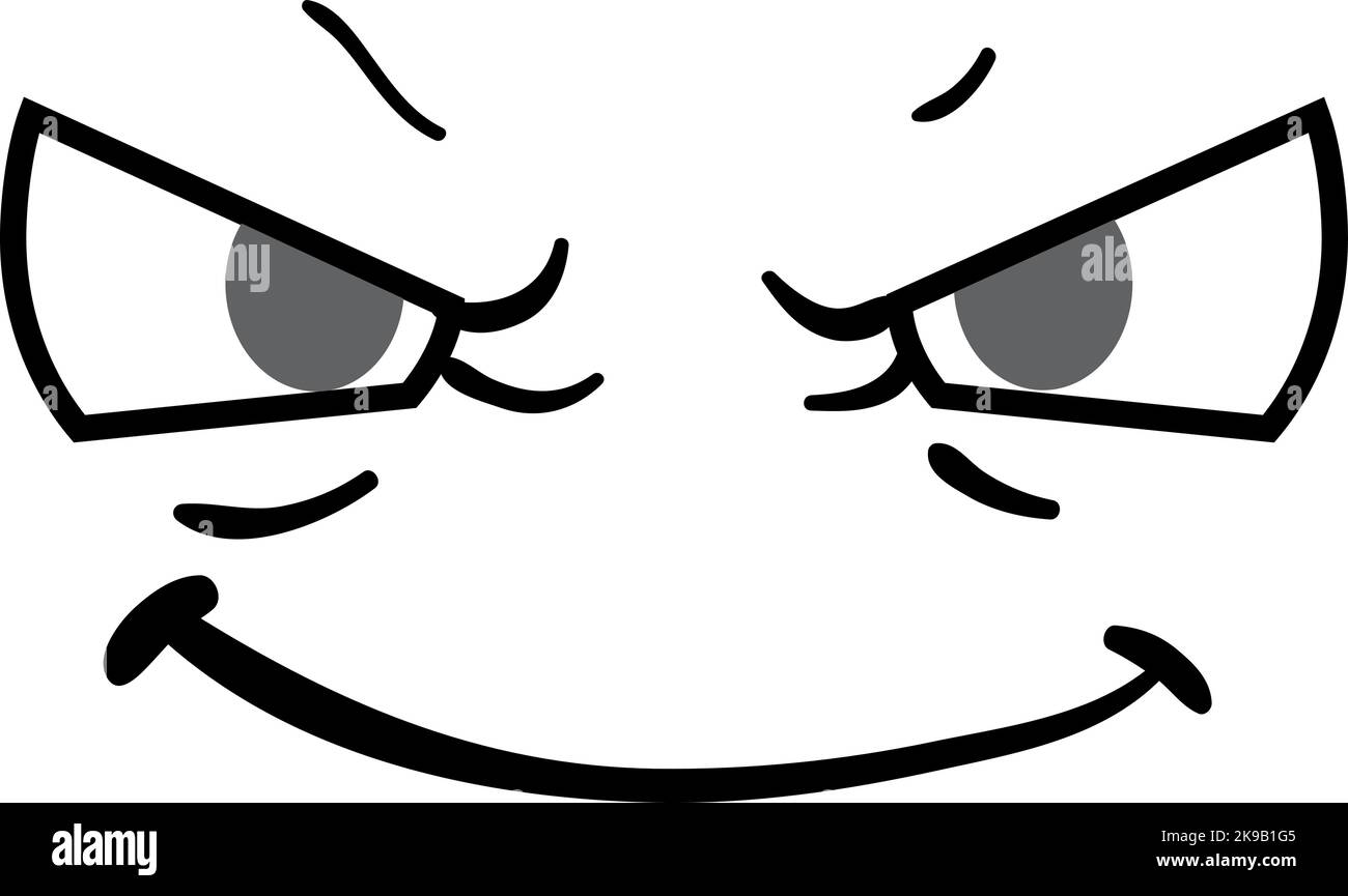 Volto comico con espressione malvagia grin. Emozione cartone animato Illustrazione Vettoriale