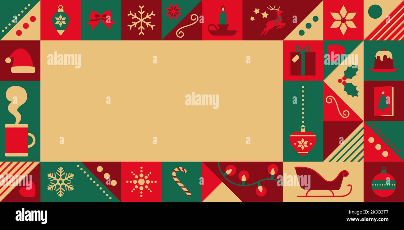 Banner natalizio con icone festive astratte e spazio copia Illustrazione Vettoriale