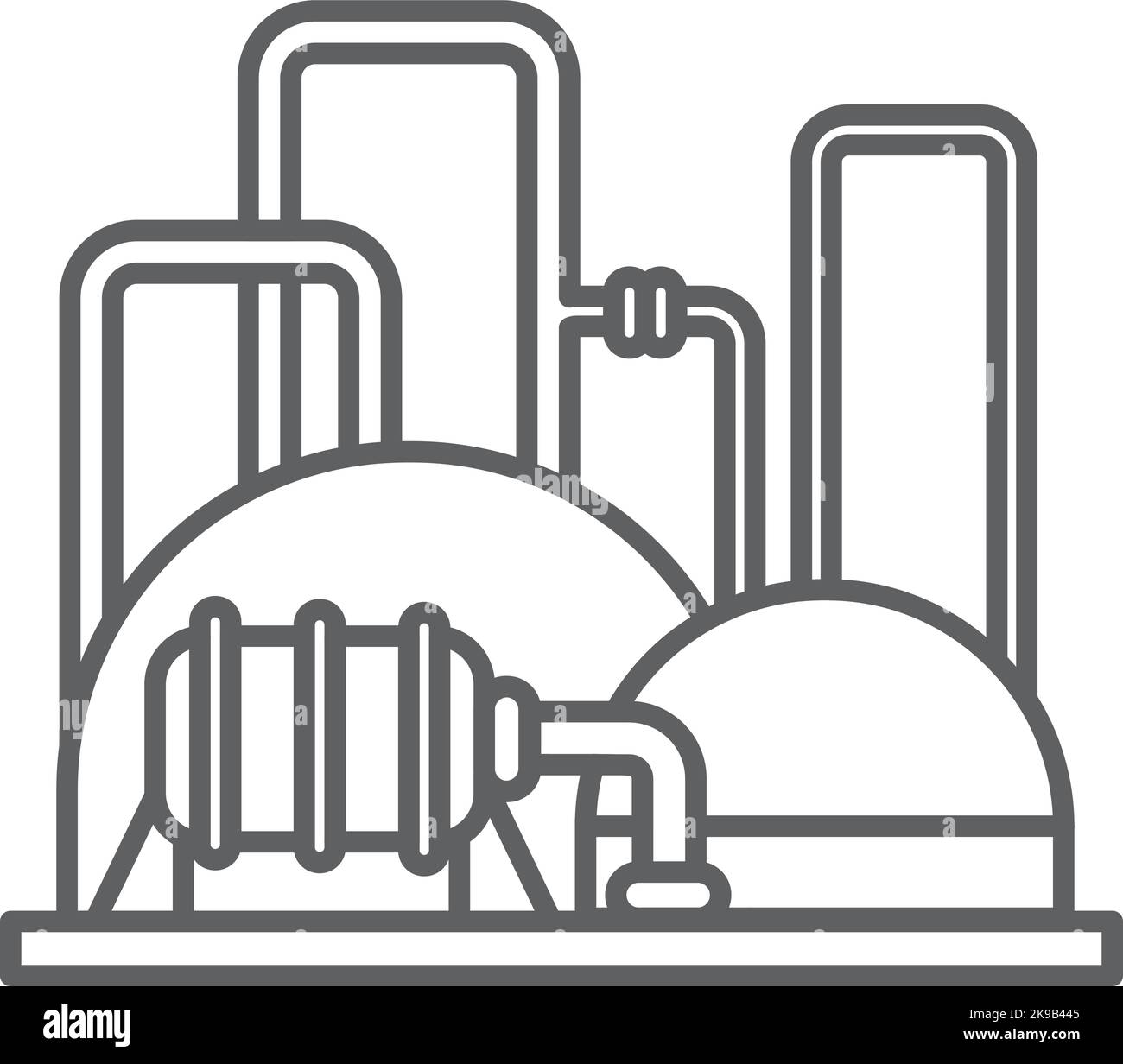 Impianto chimico. Icona della linea nera dell'edificio industriale Illustrazione Vettoriale