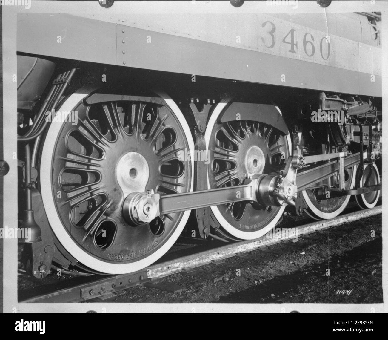 Atchison, Topeka e Santa Fe Railway, ATSF 3460 Blue Goose.wheels e guinzagli. Foto Stock