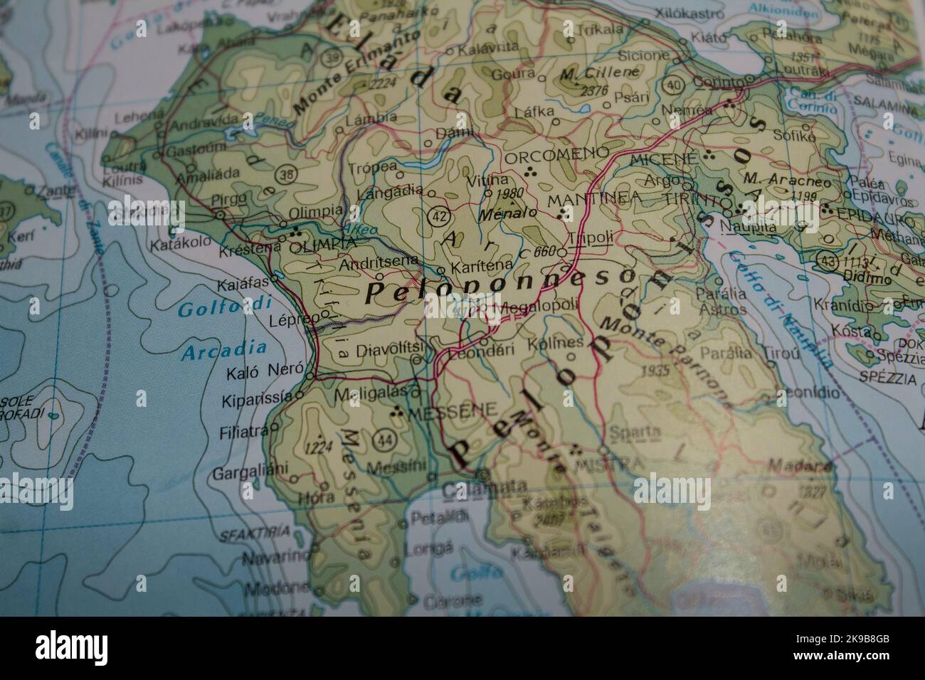 Mappa del Peloponneso, Grecia Foto Stock