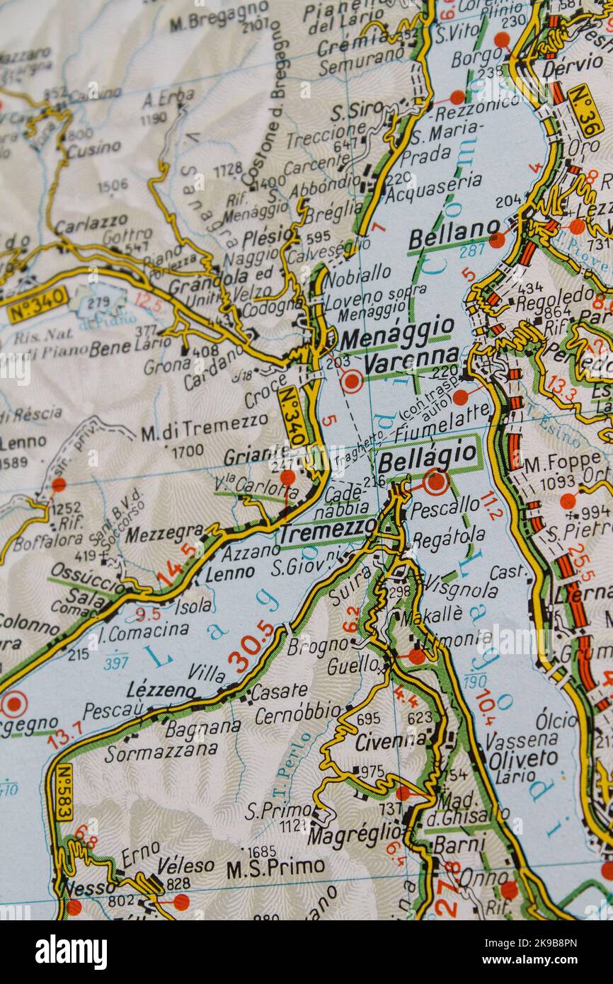 Mappa del lago di Como in Lombardia Foto Stock Mappa del lago di Como in Lombardia Foto Stock