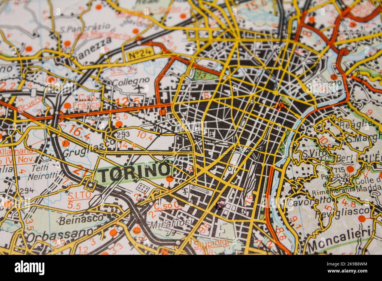 Mappa di Torino con le strade principali, le strade e le vie di comunicazione Foto Stock