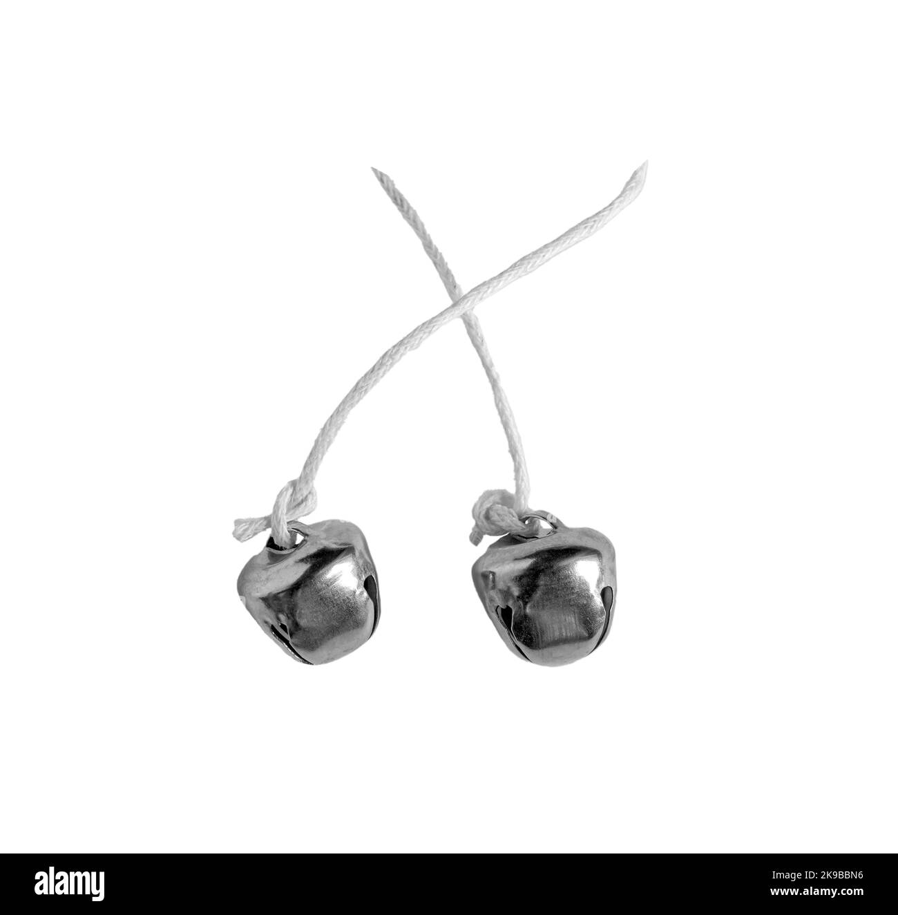 Silver christmas jingle campane isolato su sfondo bianco Foto Stock