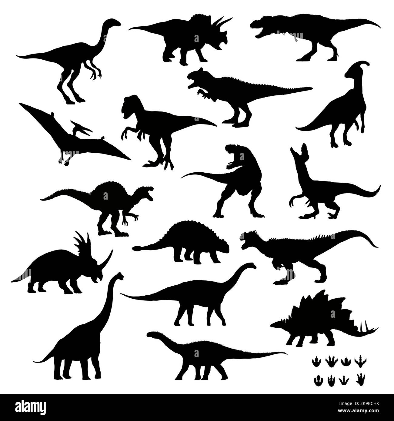 Collezione di sagome dinosauri immagine vettoriale isolata Illustrazione Vettoriale