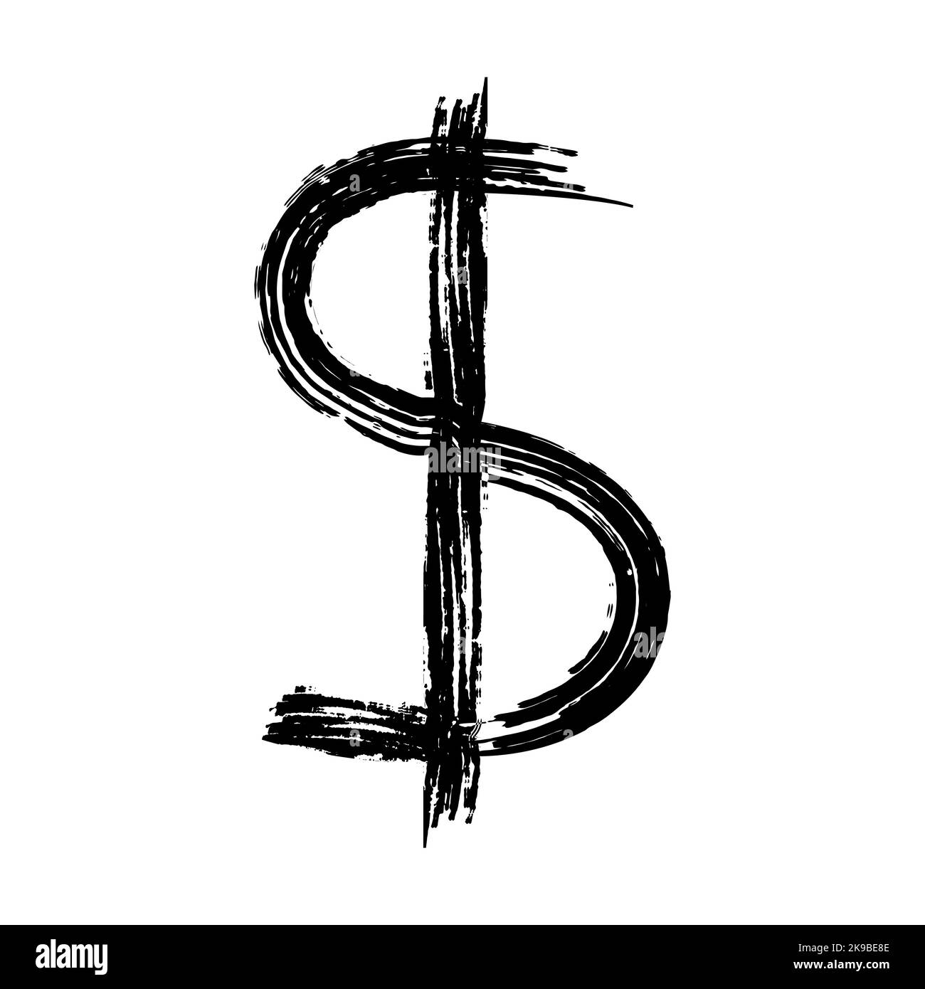 Simbolo dollaro disegno pennello nero, immagine vettoriale Illustrazione Vettoriale