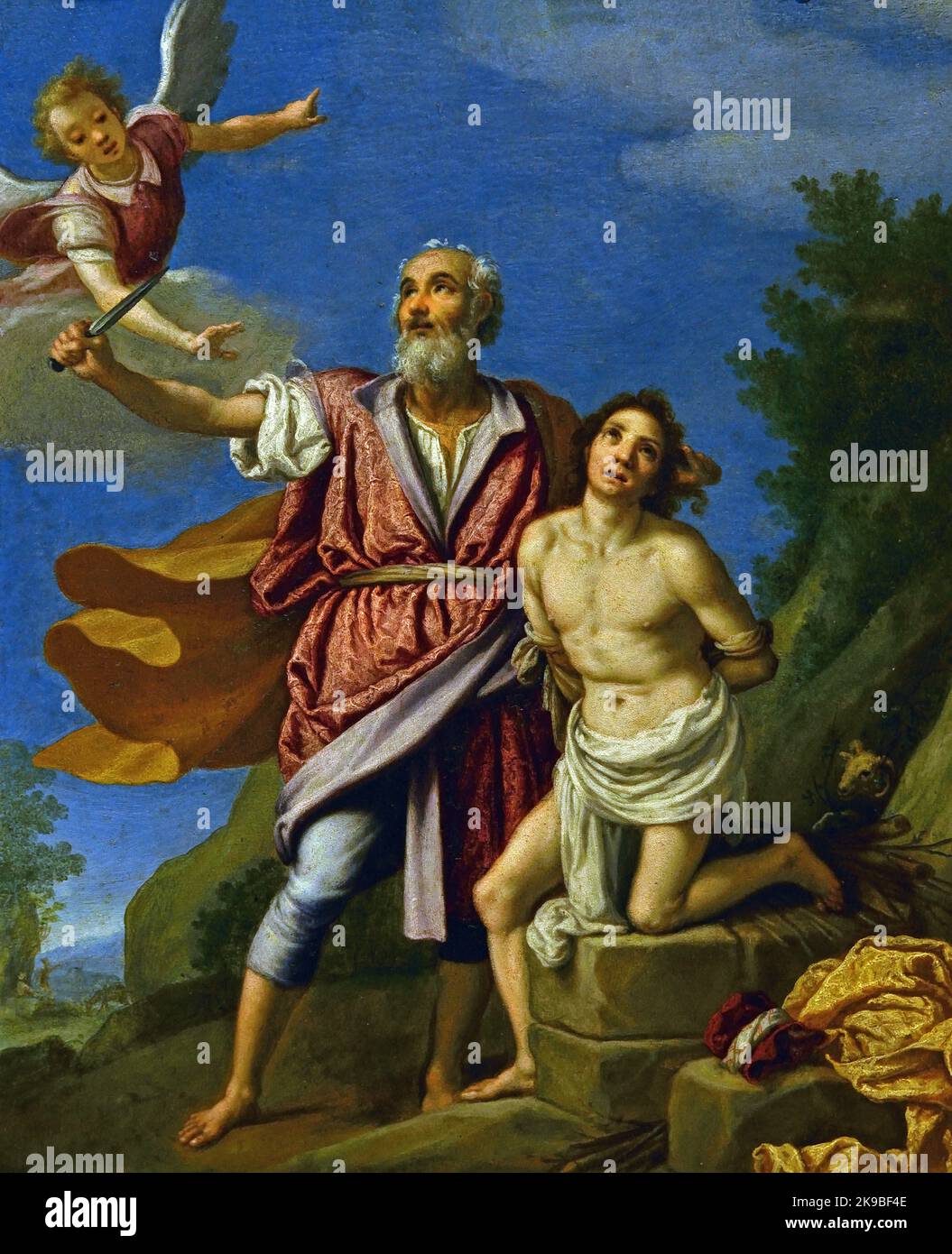 Il sacrificio di Isacco 1629-1625 Jacopo (Jacopo da Empoli), 1551-1640, italiano, Italia, Dio chiede, Abrahamo , sacrifica suo figlio Isacco , Monte Moriah , Abrahamo comincia a conformarsi, quando un messaggero da Dio lo interrompe, Abrahamo vede allora un ariete e lo sacrifica invece, Foto Stock