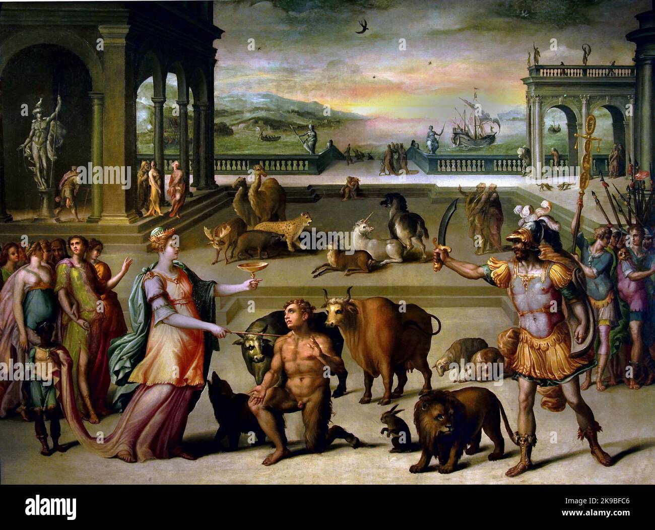 Ulisse libera i suoi compagni dalla Sorceressa Circe` Spell 1579-1575 Firenze, Italia. Foto Stock
