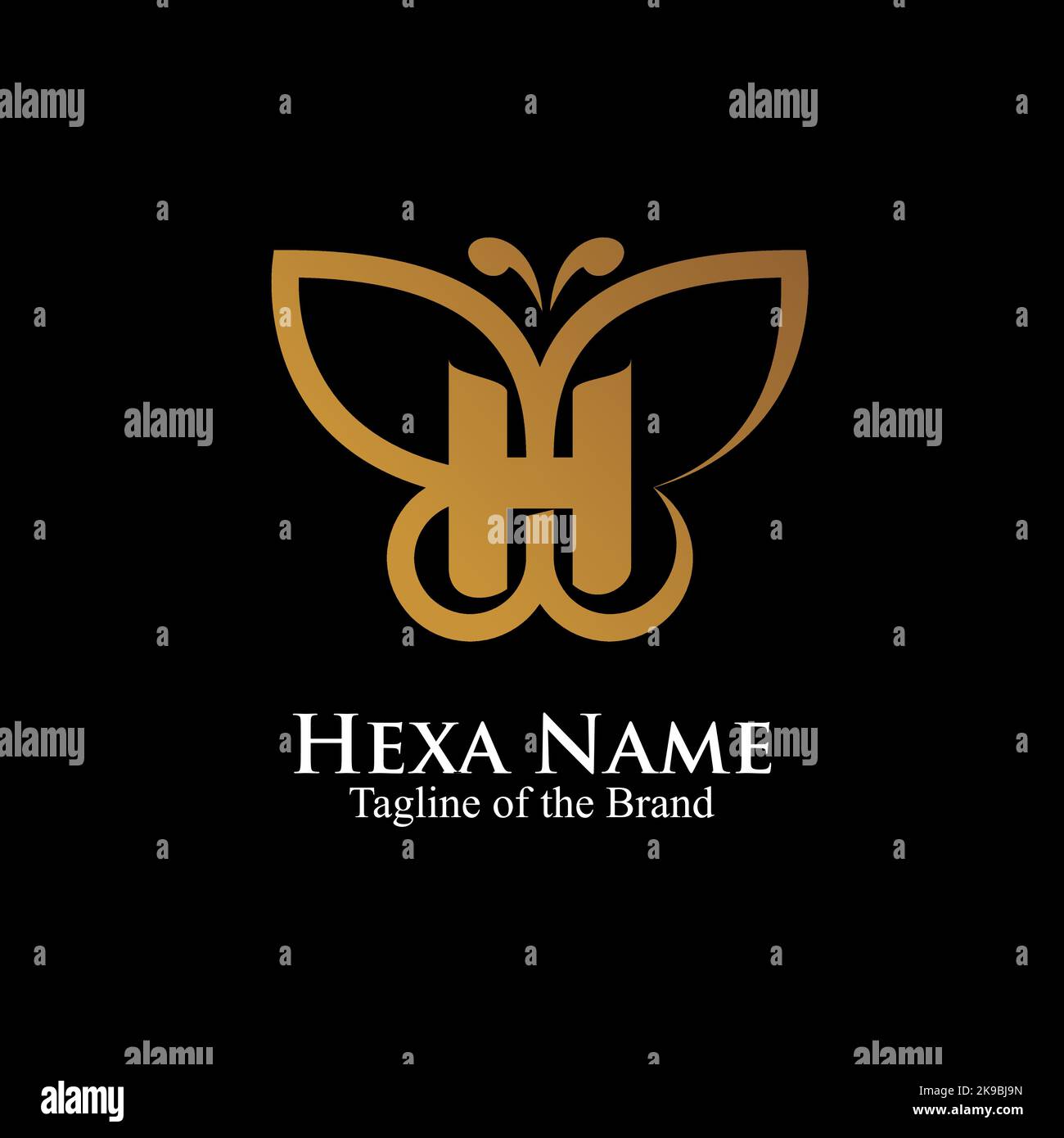 Lettera H all'interno del logo Buterfly. Testo iniziale logo di lusso. Disegno vettoriale del logo farfalla. Illustrazione Vettoriale