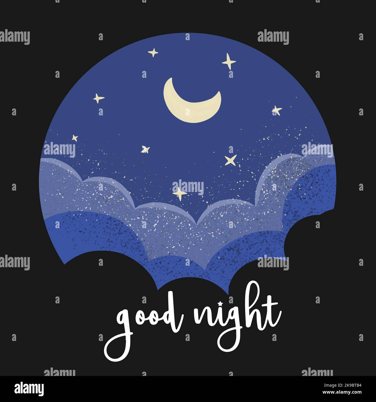 Buona notte, carino cielo stellato illustrazione, piatto Illustrazione Vettoriale