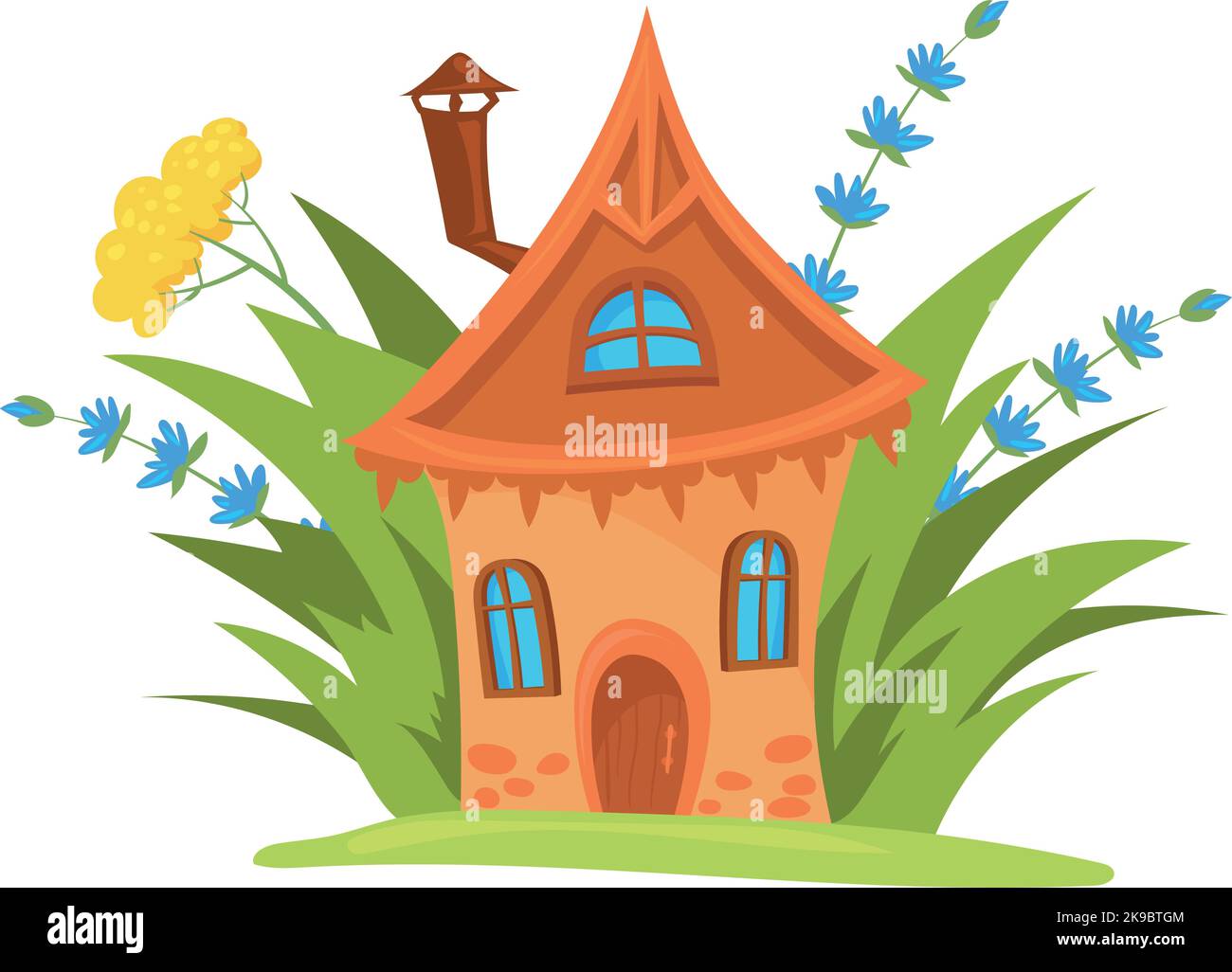 Casa da favola in erba verde. Giardino gnome edificio isolato su sfondo bianco Illustrazione Vettoriale