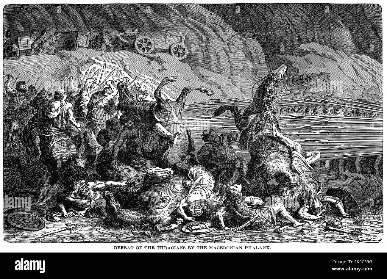 Sconfitta dei Traci da parte della Phalanx macedone, Illustrazione, Storia di Ridpath del mondo, Volume i, da John Clark Ridpath, LL. D., Merrill & Baker Publishers, New York, 1894 Foto Stock