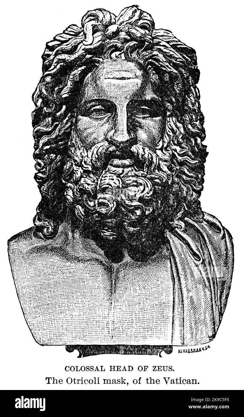 Colossale Capo di Zeus, maschera di Otricoli, Illustrazione, Storia di Ridpath del mondo, Volume i, di John Clark Ridpath, LL. D., Merrill & Baker Publishers, New York, 1894 Foto Stock