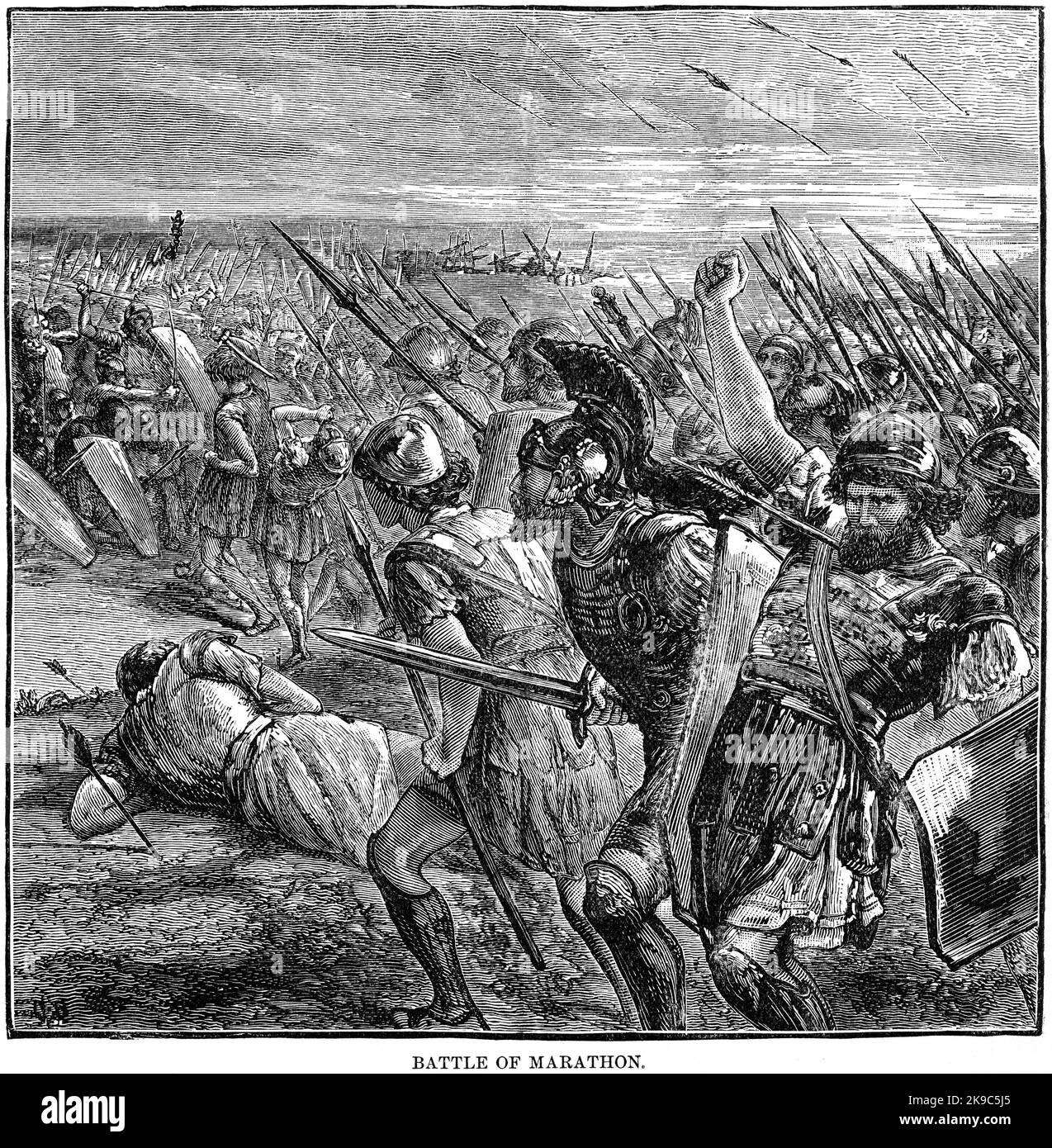 Battle of Marathon, Illustration, Ridpath's History of the World, Volume i, di John Clark Ridpath, LL. D., Merrill & Baker Publishers, New York, 1894 Foto Stock
