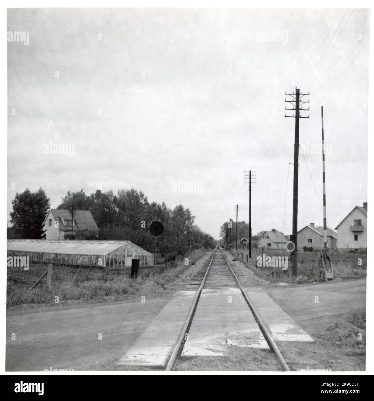 Traversata ferroviaria a Balsby, sulla rotta tra Österslöv e Kristianstad. Foto Stock