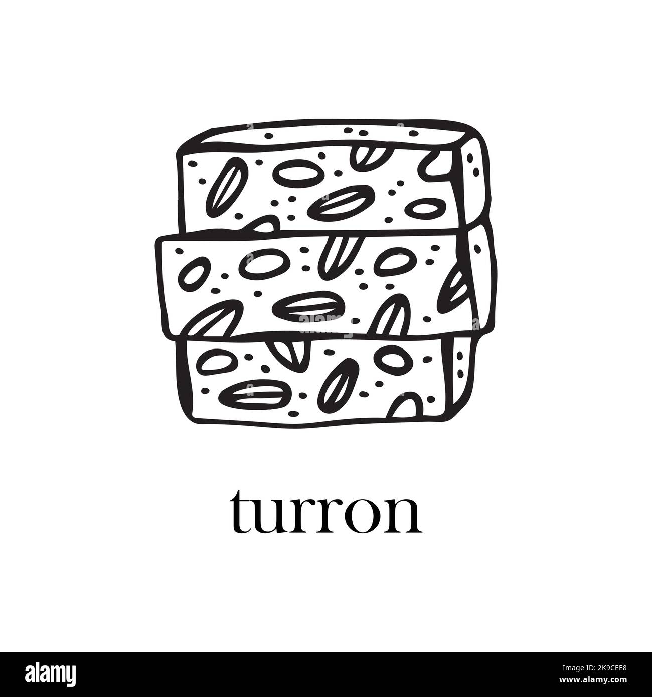 Illustrazione vettoriale del piatto di Natale del Sud America - turron. Illustrazione disegnata a mano. Illustrazione Vettoriale